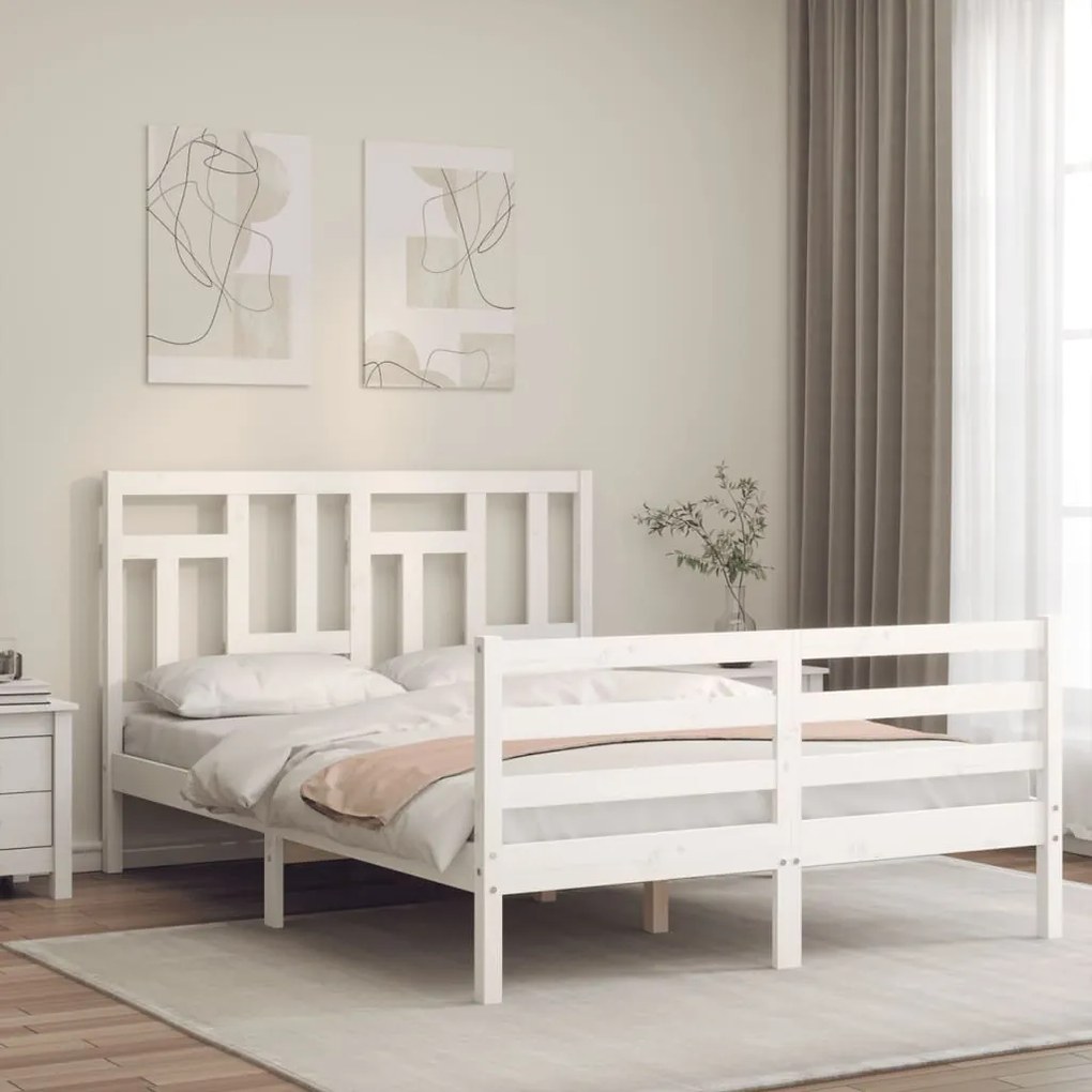 Giroletto Con Testiera Bianco 140x200 Cm İn Legno Massello /