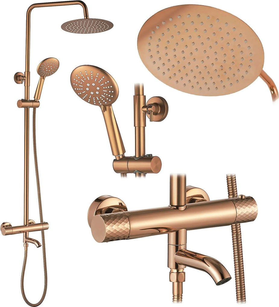 Set Doccia da incasso con Termostatato Lungo Diamond Copper