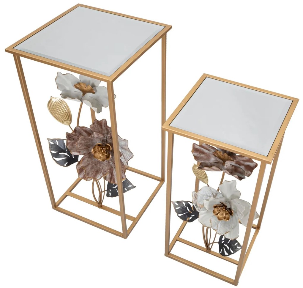Coppia di Tavolini Flower Eleganti cm 36x36x70 e 30x30x60