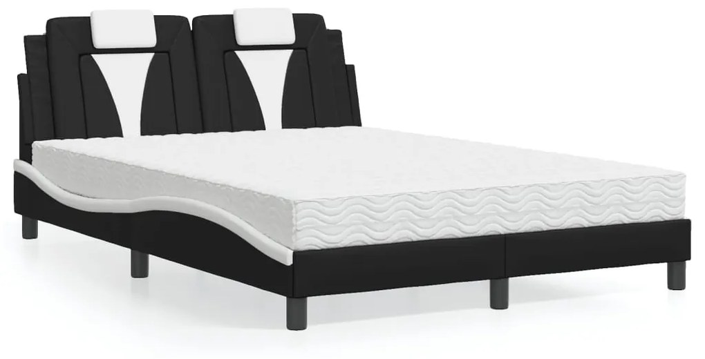 Letto con materasso nero e bianco 140x200 cm in similpelle