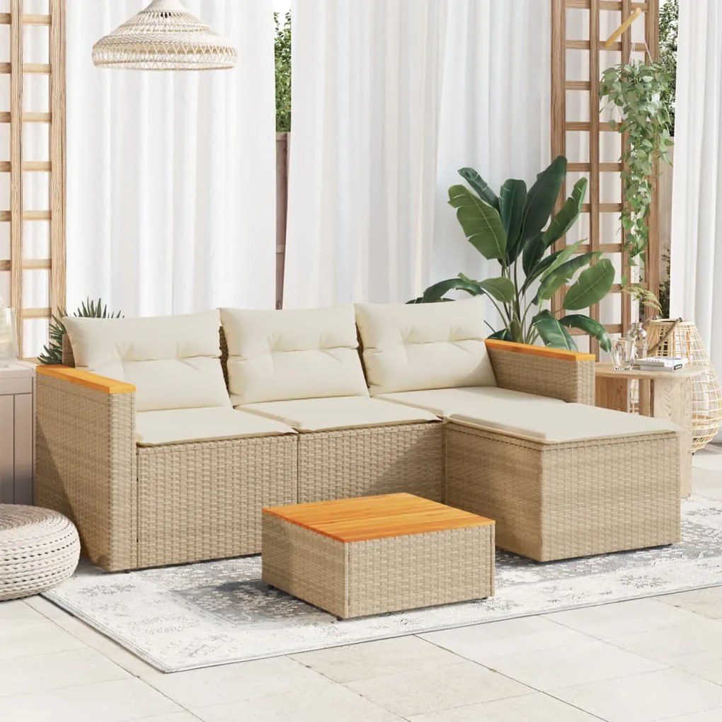 Set Divano da Giardino 3 pz con Cuscini Beige in Polyrattan