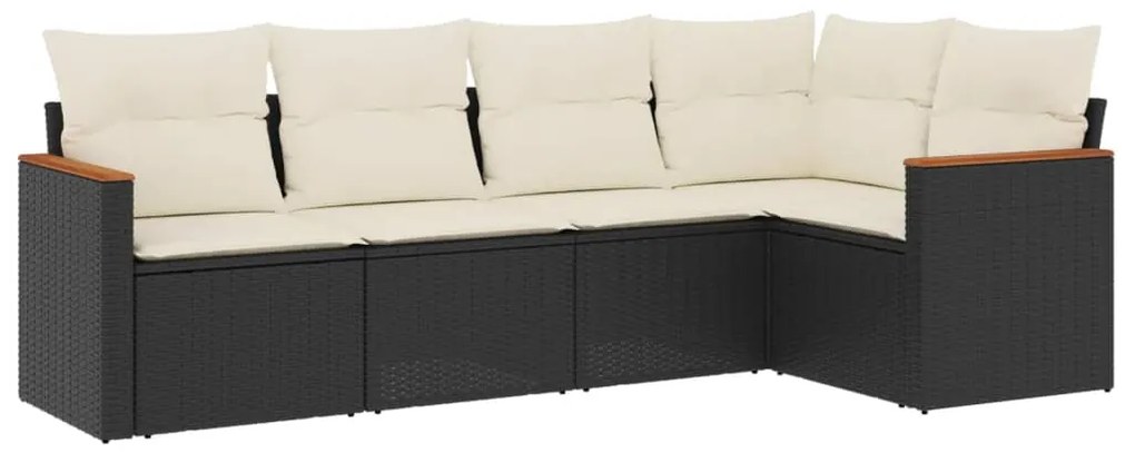 Set Divani da Giardino 5 pz con Cuscini in Polyrattan Nero