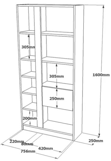 Libreria A Parete Salvaspazio 75x25x160H Rovere E Bianco Luvio