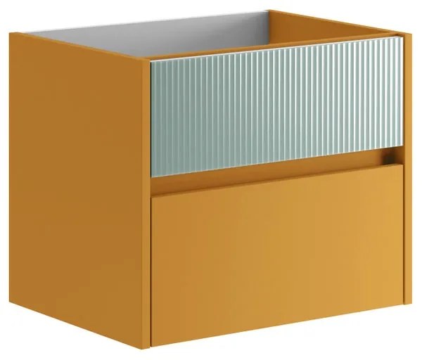 Mobile da bagno sotto lavabo Niwa senape frontale in vetro verde timo laccato opaco L 59.5 x H 50 x P 45.5 cm 2 cassetti, lavabo non incluso