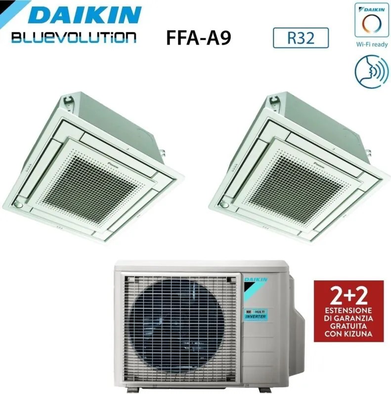 Daikin - Climatizzatore Condizionatore Bluevolution Inverter Dual Split a Cassetta ffa-a 9+12 con 2MXM50A R-32 Wi-Fi Optional Con Griglia Bianca