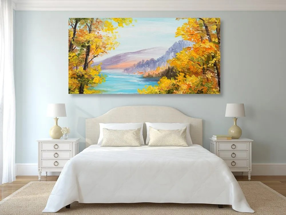 Quadro su tela – Dipinto a olio di un lago di montagna