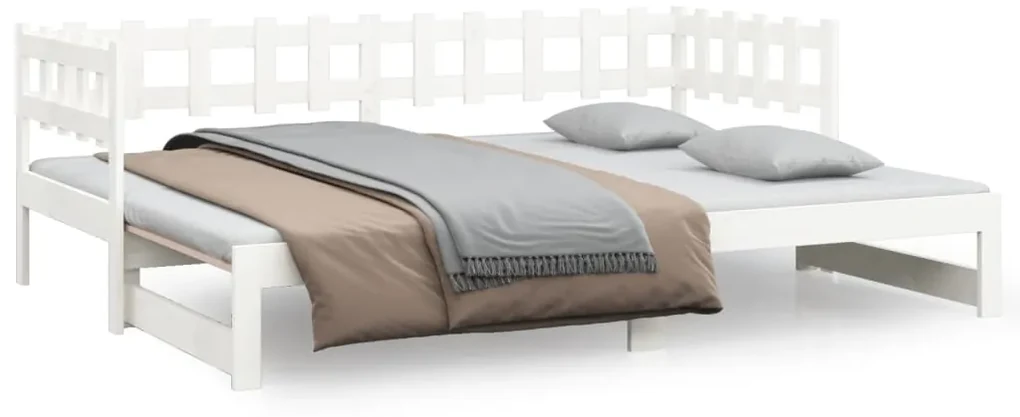 Dormeuse estraibile bianca 2x(80x200) cm legno massello di pino