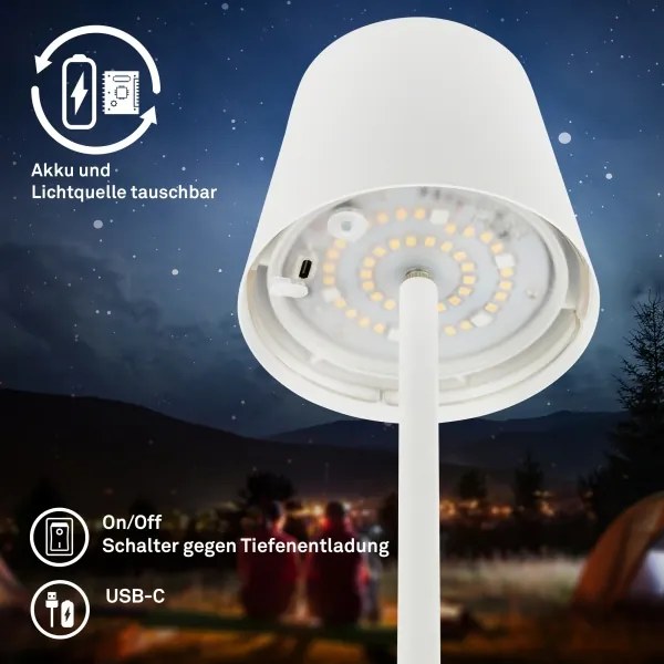 Briloner 1507016 - Lampada da terra LED dimmerabile KIKI 4,3W/5V IP44 2600 mAh bianca
