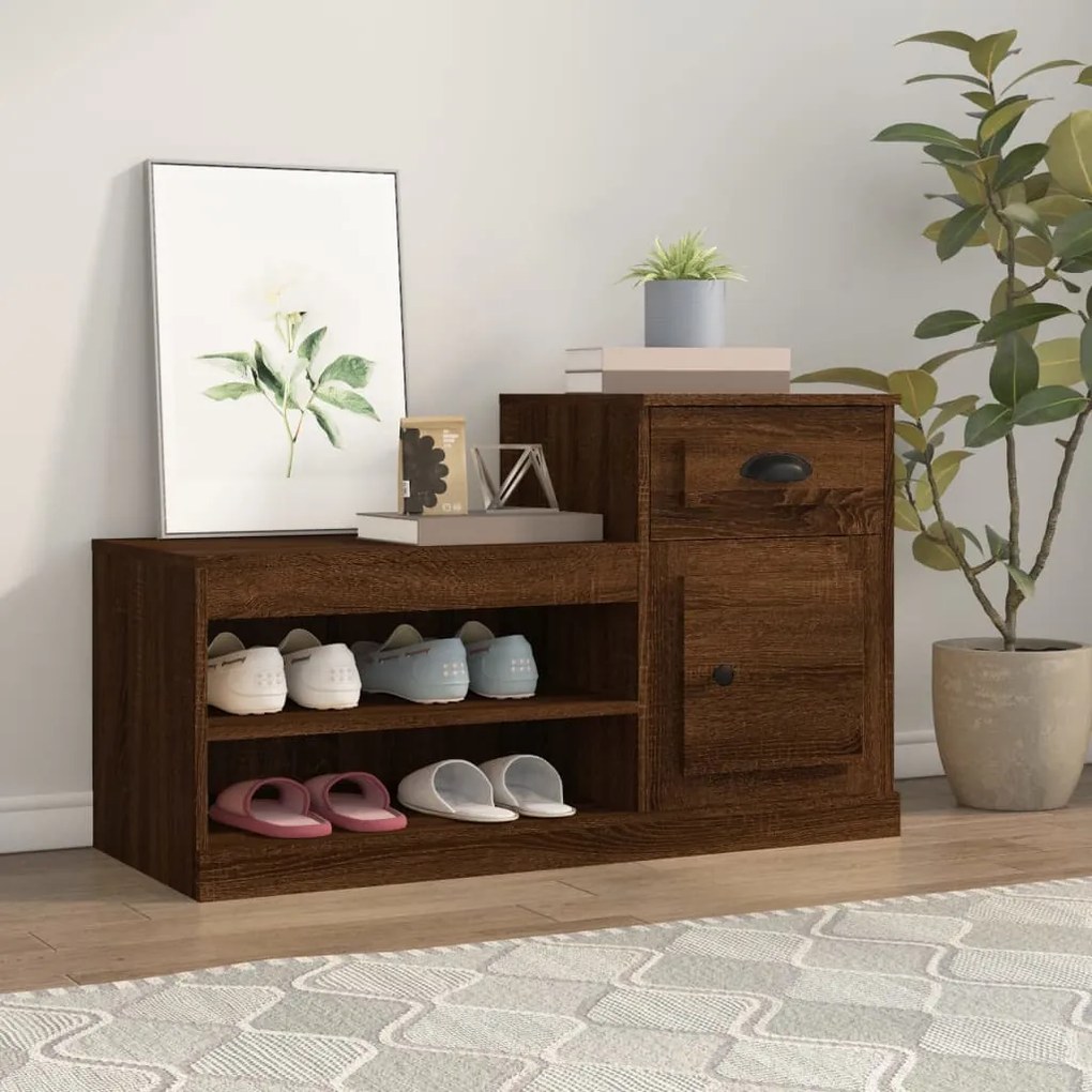 Scarpiera Rovere Marrone 100x42x60 Cm İn Legno Multistrato /