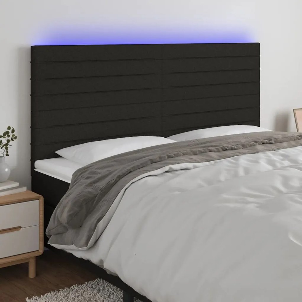 Testiera A Led Nero 200x5x118/128cm İn Tessuto /