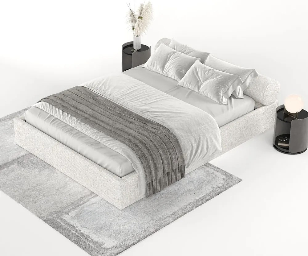 Letto matrimoniale imbottito color crema con contenitore e rete inclusi 140x200 cm Solvo – Maison de Rêve