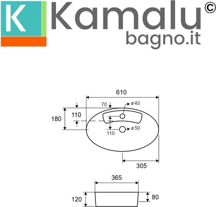 Lavabo appoggio ovale bianco 61cm ceramica slim | Litos-0012 - KAMALU