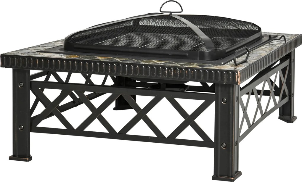 Berbecue a Legna 76x76x47 cm in Metallo Nero...
