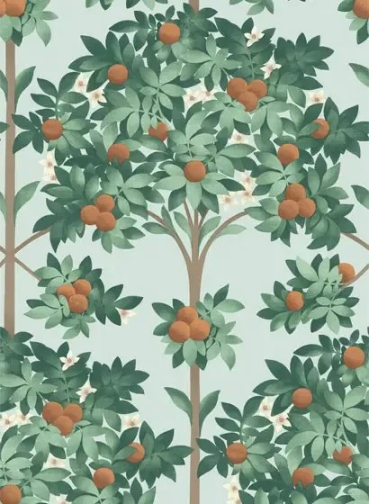 Cole & Son Carta da parati Orange Blossom - Burnt Orange/ Mint on Seafoam