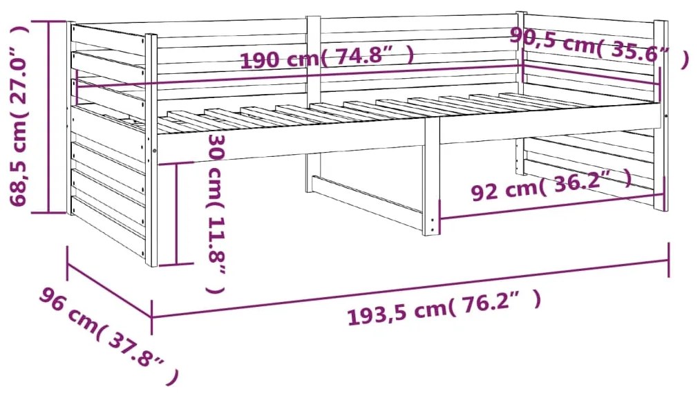 Dormeuse Nera 90x190 cm in Legno Massello di Pino