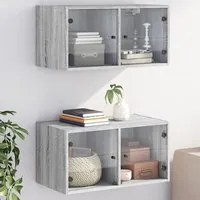 Mobili a Muro con Ante in Vetro 2pz Grigio Sonoma 68,5x37x35 cm 836508