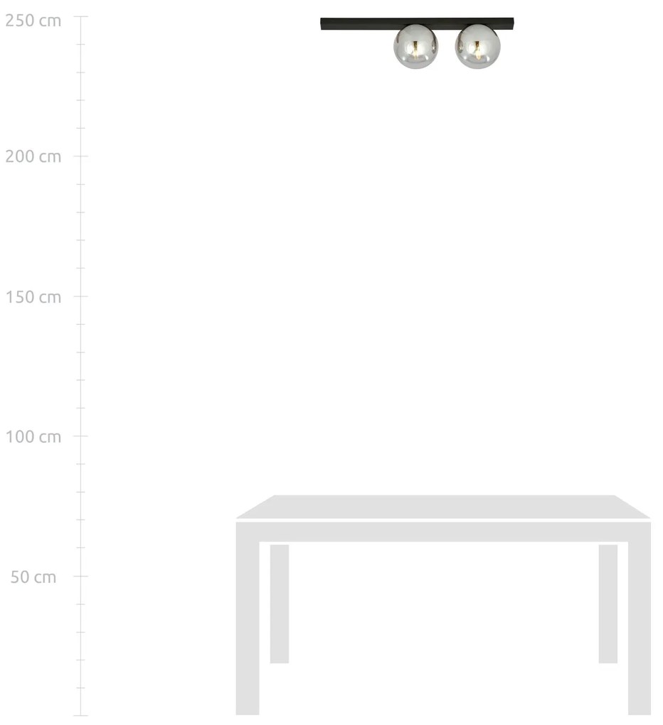 Plafoniera Moderna 2 Luci Fit Barra In Acciaio Nero E Sfere Di Vetro Fumè