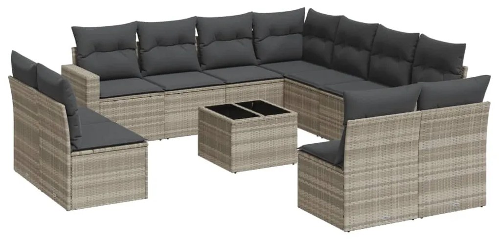 Set divano giardino 12 pz con cuscini grigio chiaro polyrattan