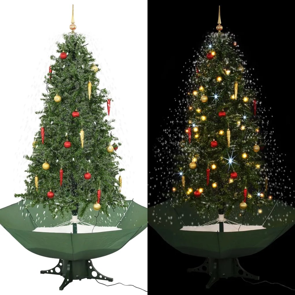 Albero di Natale con Neve e Base a Ombrellone, Verde / 190 cm