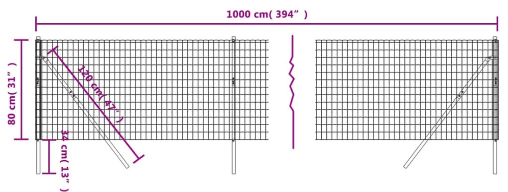 Recinzione Metallica Antracite 0,8x10 m in Acciaio Zincato