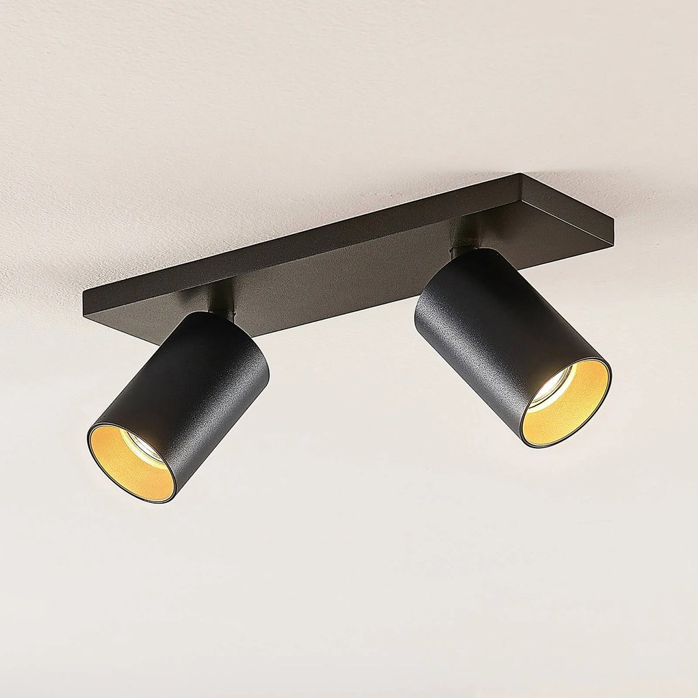 Arcchio Faretto Brinja, nero, angolare, Ø 6 cm, 2 luci, GU10