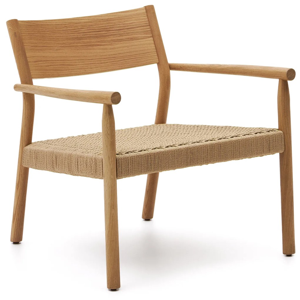Kave Home - Poltrona Yalia in legno massiccio di rovere FSC 100% finitura naturale e seduta di corda d