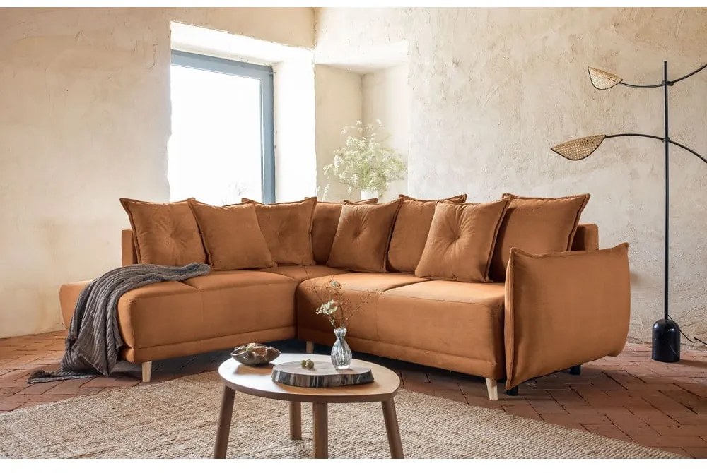 Divano letto in velluto a coste color mattone (angolo sinistro) Lazy Lukka - Miuform
