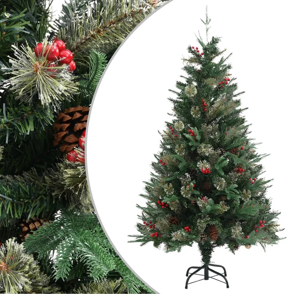 Albero di Natale con Pigne Verde e Bianco in PVC e PE Artificiale, 150 cm / Verde