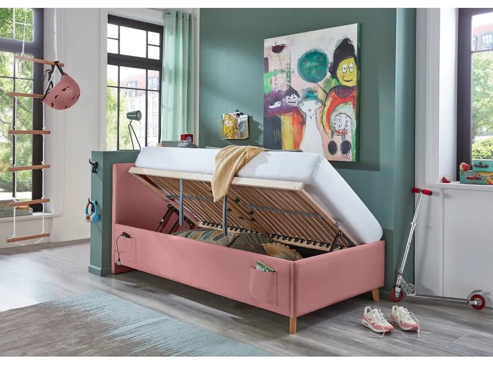Letto da bambini rosa imbottito con contenitore con rete inclusa 120x200 cm Cool – Meise Möbel
