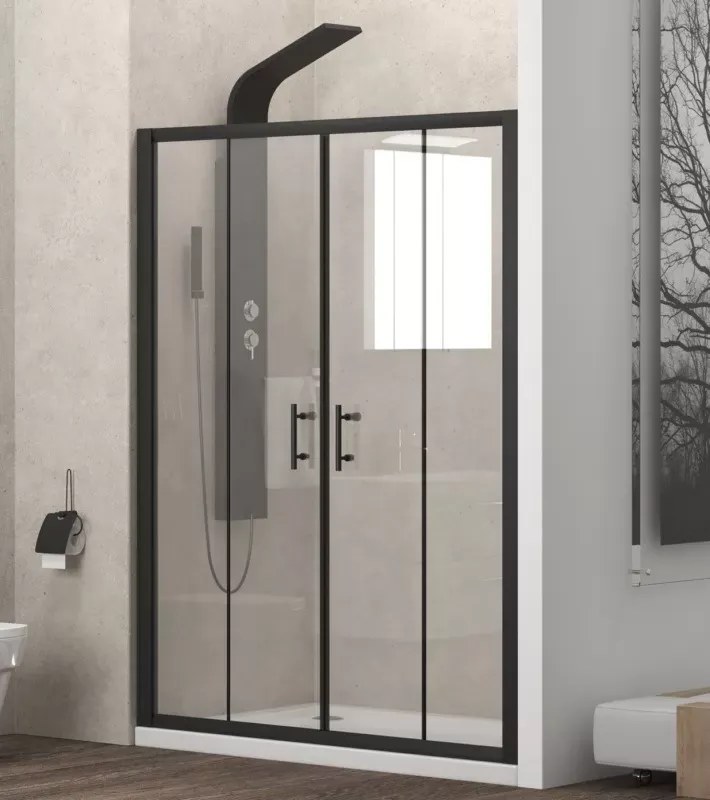 Nicchia doccia 170cm doppio scorrevole anticalcare telaio nero KFN6000 - KAMALU