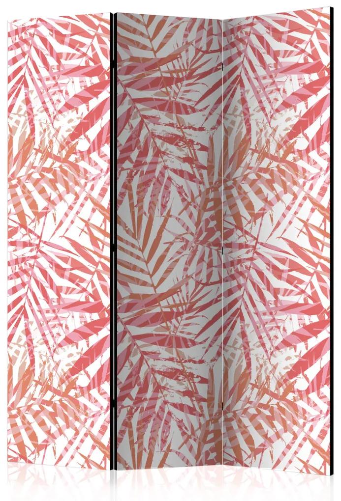 Paravento design Rosso palma - texture chiara di foglie di palma rosse su sfondo bianco
