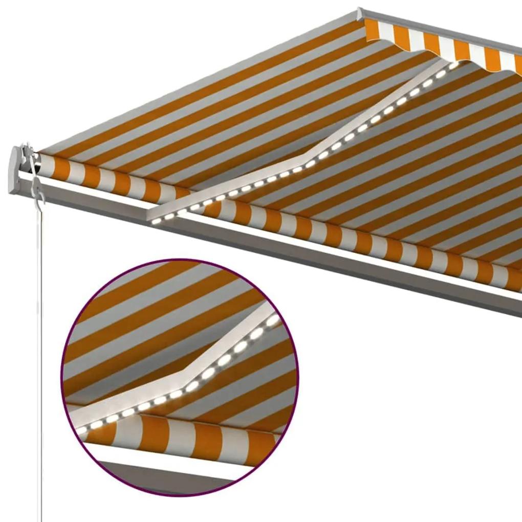 Tenda da Sole Retrattile Manuale LED 500x300 cm Gialla Bianca