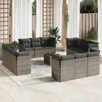 Set Divani da Giardino 13 pz con Cuscini Grigio in Polyrattan 3249179