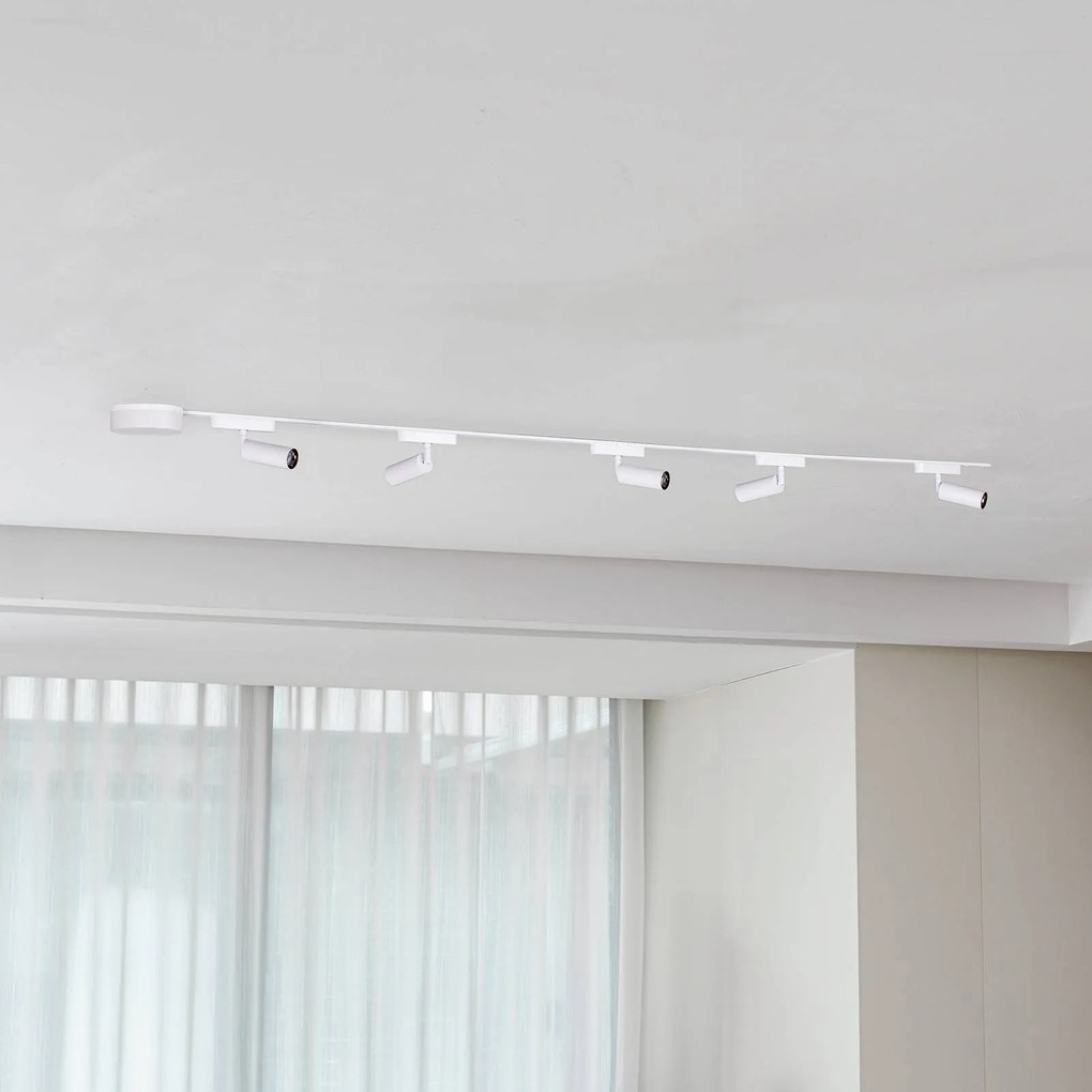 Lindby Sistema a binario 48V Lumaro, faretti, a 5 luci, bianco, Ø 4 cm, CCT