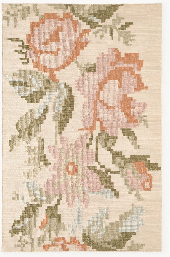 Tappeto in lana con motivo floreale ricamato Rosha