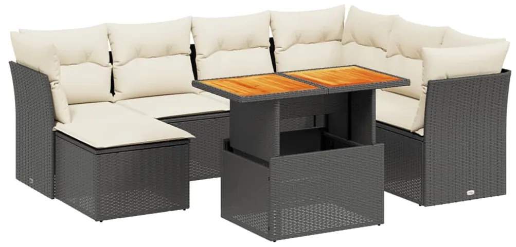 Set divani da giardino con cuscini 8 pz nero in polyrattan