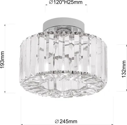 Plafoniera da soffitto VETRO, 1xE27/15W/230V, Ø 24,5 cm, cromo opaco