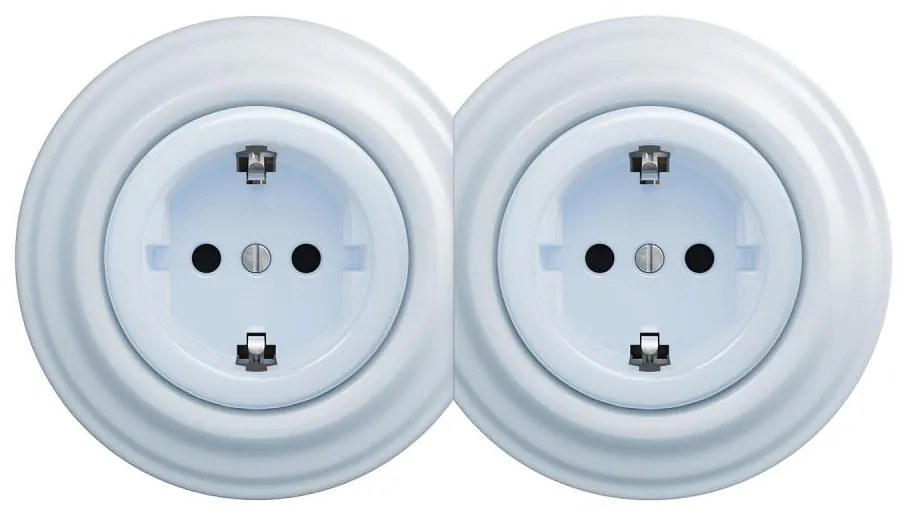 Kliklap - Presa doppia da parete in stile retrò con cornice, SCHUKO 230 V, blu