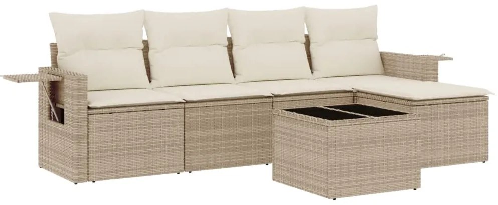 Set divano da giardino 6 pz con cuscini beige in polyrattan