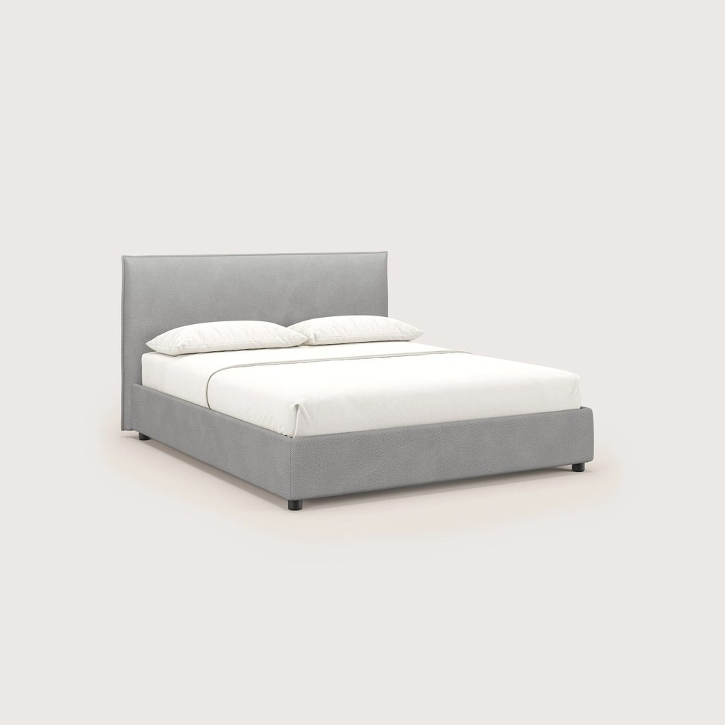 Nina letto contenitore dal design minimal in microfibra effetto pelle smacchiabile grigio