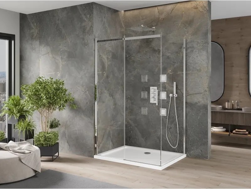 Mexen Omega cabina doccia scorrevole 120 x 70 cm, trasparente, cromo + piatto doccia Flat - 825-120-070-01-00-4010