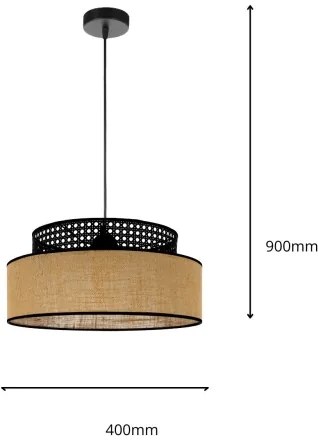 Lampadario a sospensione con filo BOHO 1xE27/60W/230V diametro 40 cm nero/rattan