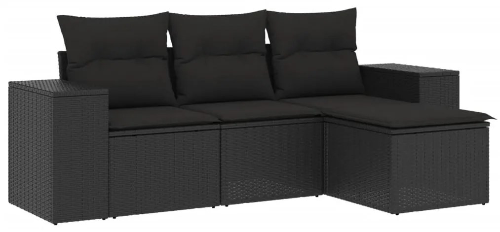 Set divani da giardino 4 pz con cuscini nero in polyrattan