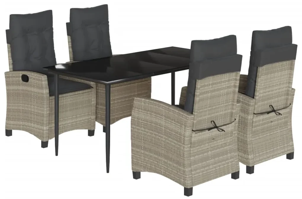 Set pranzo da giardino 5pz con cuscini grigio chiaro polyrattan