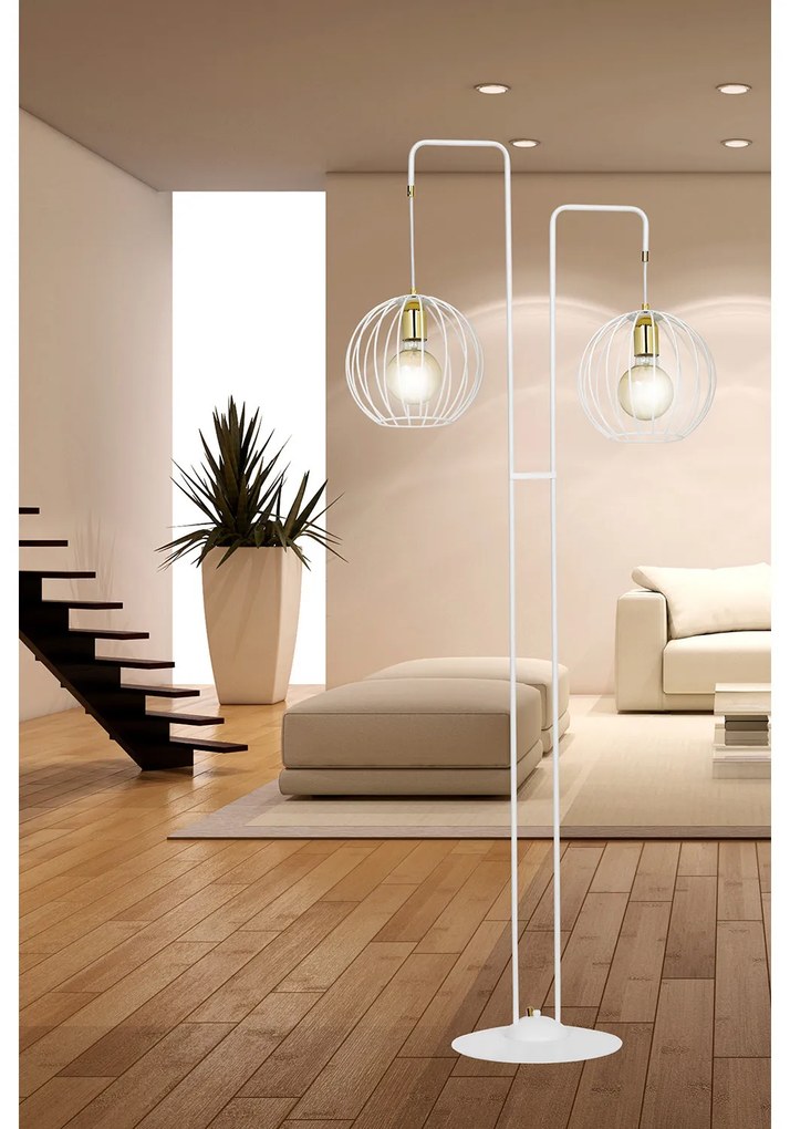 Piantana Contemporaneo Omoikane Acciaio Bianco 2 Luci E27 Ip20
