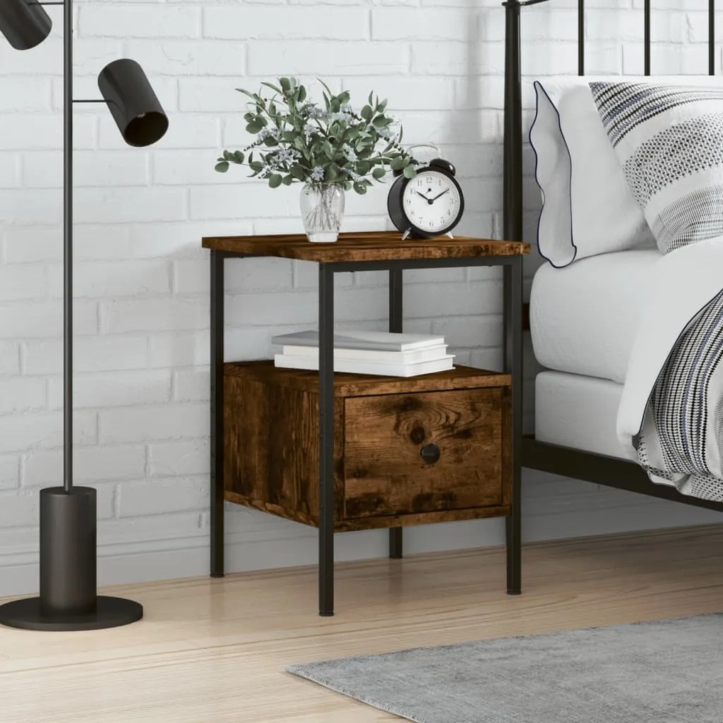 Comodino Rovere Fumo 34x36x50 Cm İn Legno Multistrato /