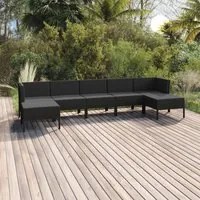 Set Divani da Giardino 7 pz con Cuscini in Polyrattan Nero 3094541