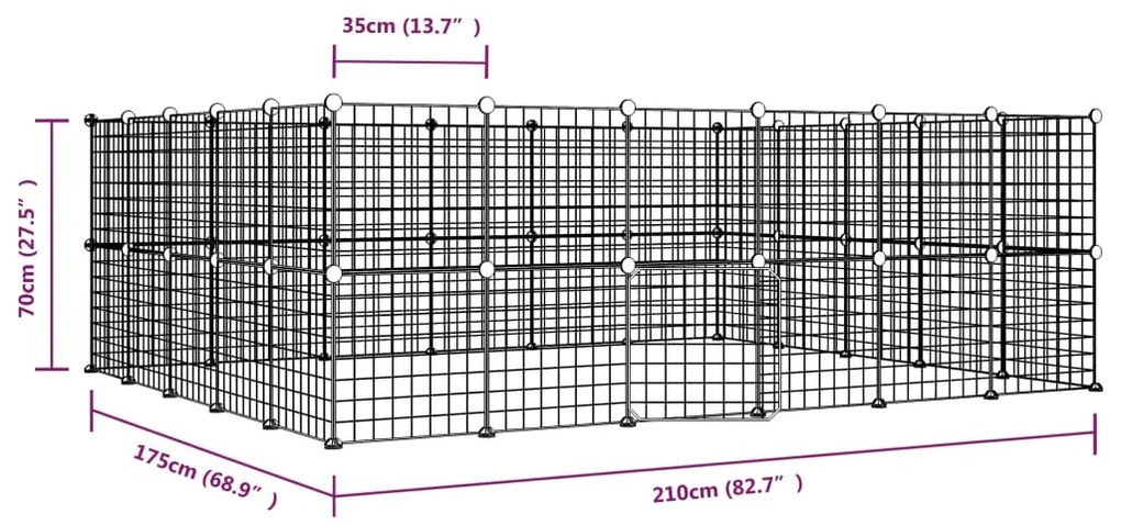 Gabbia per animali 44 pannelli con porta nera 35x35 cm acciaio