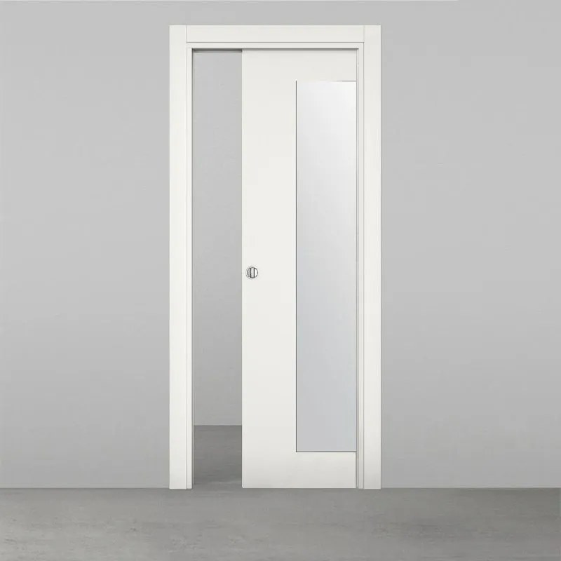 Porta tamburata scorrevole Mood con specchio bianco L 80 x H 210 cm tirare a sinistra