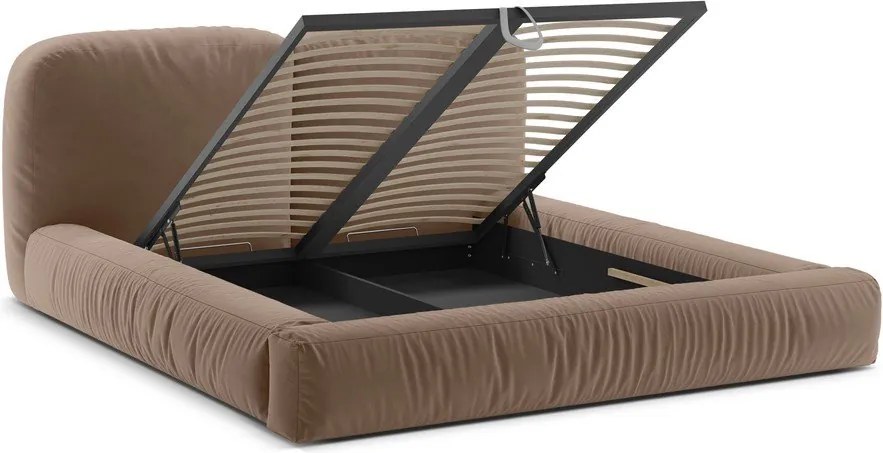 Letto matrimoniale imbottito marrone chiaro con contenitore con rete inclusa 160x200 cm Martina – Micadoni